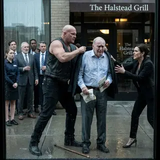 They Forced an Old Man to Stand in the Rain—Until a Biker Took Off His Vest and Everything Turned Quiet