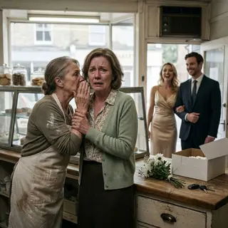 I thought I was picking up my son's wedding cake, but the bakery owner grabbed my wrist and whispered, "Don't react. Just listen." Minutes later, I heard my future daughter-in-law laugh through an air vent, "Once we're married, his family trust is mine. His mother will never see it coming." My heart shattered, but I stayed silent because they had no idea they had just betrayed the wrong mother. What happened next destroyed far more than a wedding.