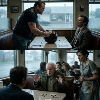 The Homeless Old Man Was Laughed at Inside a Diner Because He Couldn’t Pay for Coffee, Until a Tattooed Biker Put His Helmet on the Table and Silenced the Whole Room