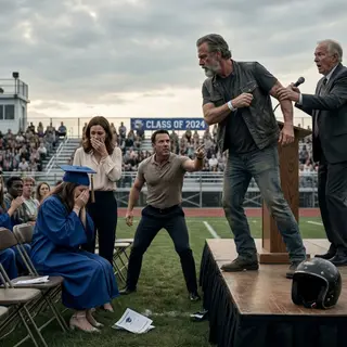 A Biker Grabbed the Graduation Mic — Then Gave His Daughter One Last Promise