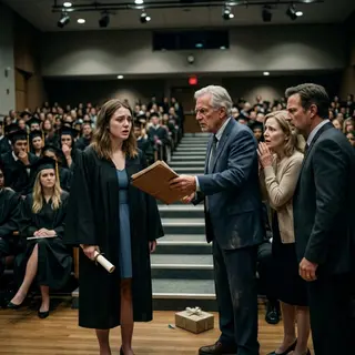 I thought graduation day would be the happiest moment of my life—until Grandpa stepped onto the stage and smiled. “The education fund I gave your parents helped, didn’t it?” My stomach dropped. “What fund? I worked nights and paid every cent myself.” The auditorium went silent. Grandpa turned toward my parents, his face hardening. Mom whispered, “Dad, please…” Then Grandpa reached into his coat and pulled out a folder that could destroy our family.