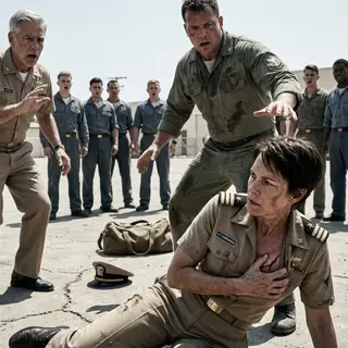 The laughter echoed across the Navy training yard as one sailor sneered, “Weak women belong at home, taking care of husbands and children.” Before I could answer, he slammed me onto the ground. My uniform tore across the chest, exposing the jagged scar beneath my undershirt. The laughter died instantly. The admiral rushed forward, his face turning white. “Oh, God,” he whispered. “Do you idiots have any idea who she is?”