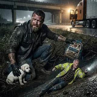 A 280-Pound Biker Killed His Engine in the Middle of I-40 at 3 A.M. — What the Puppy on the White Line Made Him Do Next Broke a 31-Year Rule