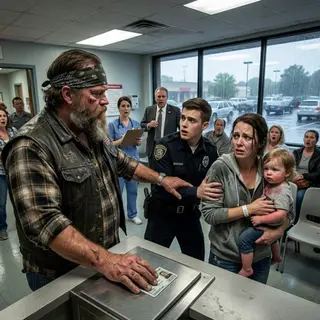 They Tried to Remove Her From the ER — Until a Biker Dropped One Card on the Counter