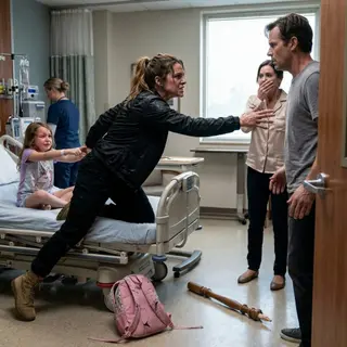 The hospital called and said my seven-year-old daughter had been rushed into emergency care. When I got there, she could barely open her eyes. “Mom,” she whispered, “Dad was in your bed with Aunt Serena… when I saw them, they threw me down the stairs.” My blood went cold. My military training kicked in, but then she said one more thing that changed everything.