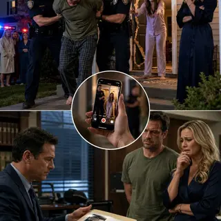 “Keep filming,” my wife whispered while cops dragged me barefoot across our porch at 3:11 a.m., our little girl screaming behind the broken door. She didn’t cry. She smiled behind her phone as neighbors watched me in cuffs, humiliated in my Army T-shirt. Then the detective opened my file—and suddenly her perfect video became evidence against her in court forever.