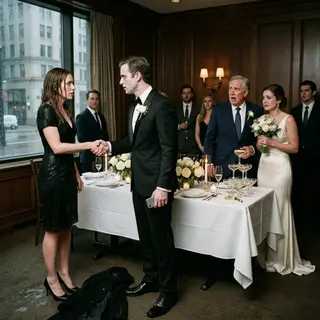 “She’s just a bartender,” my dad sneered when I walked into my sister’s wedding dinner. I kept my head high, pretending his words didn’t cut. Then my sister’s new husband shook my hand — and froze. His face turned pale as he searched my name online. A second later, he whispered, “You’re the woman who owns the entire restaurant group?” I looked at my father and said, “Funny. You never asked what bar I worked at.” And suddenly, no one dared to laugh.